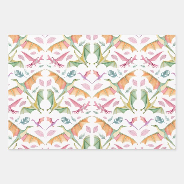 Feuille De Papier Cadeau Dinosaur Wrapping Paper Flat Sheet Set of 3 (Devant 3)