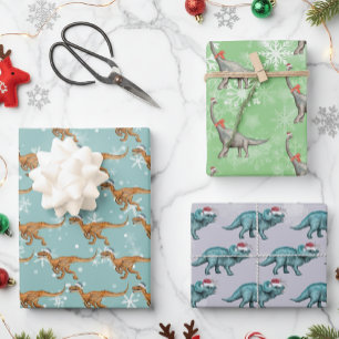 Feuille De Papier Cadeau Dinosaure de Noël Amusement Aquarelle