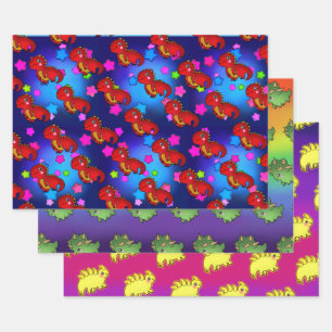 Feuille De Papier Cadeau Dinosaure passionnant avec étoiles Rainbow Galaxy