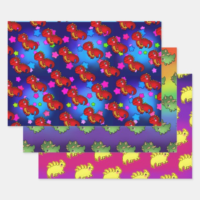 Feuille De Papier Cadeau Dinosaure passionnant avec étoiles Rainbow Galaxy (Lot)