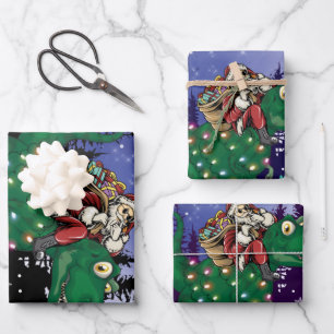 Feuille De Papier Cadeau Dinosaure Santa Claus