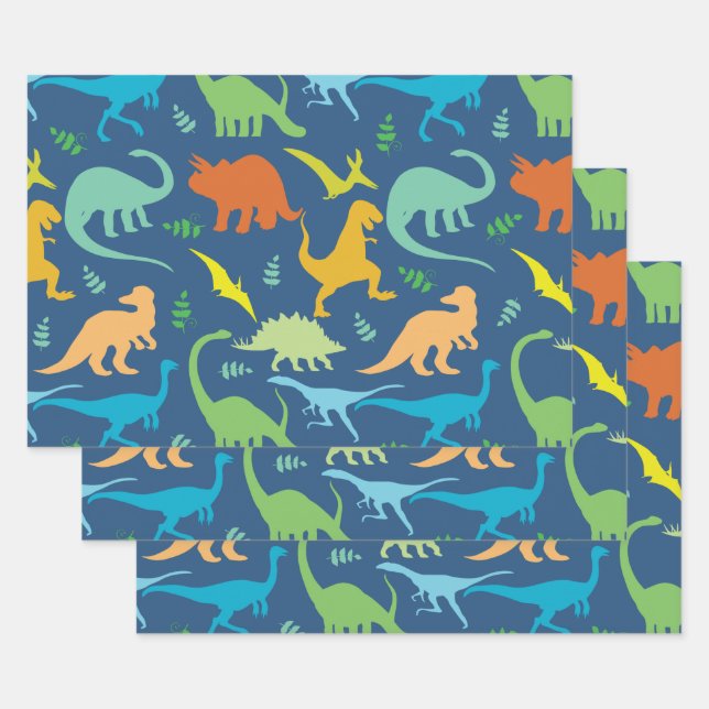 Feuille De Papier Cadeau Dinosaures colorés (Lot)