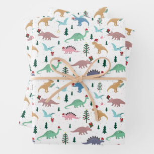 Feuille De Papier Cadeau Dinosaures festifs Motif de Noël
