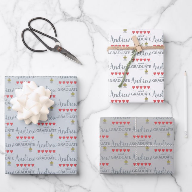 Feuille De Papier Cadeau Diplômé de 5 coeurs (Recto)