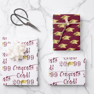 Feuille De Papier Cadeau Diplômé de Bourgogne FÉLICITATIONS DIPLÔMÉ Promoti