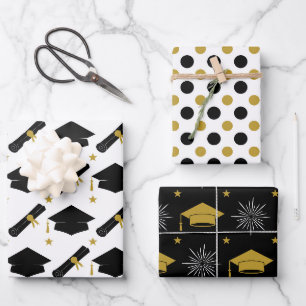 Feuille De Papier Cadeau Diplôme Or Et Noir