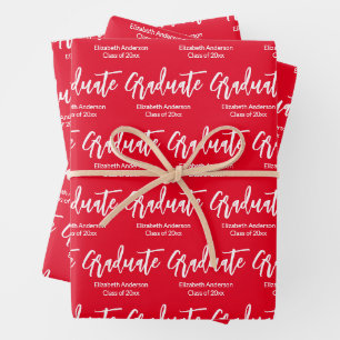 Feuille De Papier Cadeau Diplômé Rouge et Blanc Nom du diplômé Promotion 20