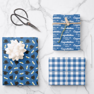 Feuille De Papier Cadeau Diplômes Casquettes Bleues Motifs de Remise de Dip
