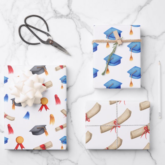 Feuille De Papier Cadeau Diplômes et médailles Casquette Motif (Recto)