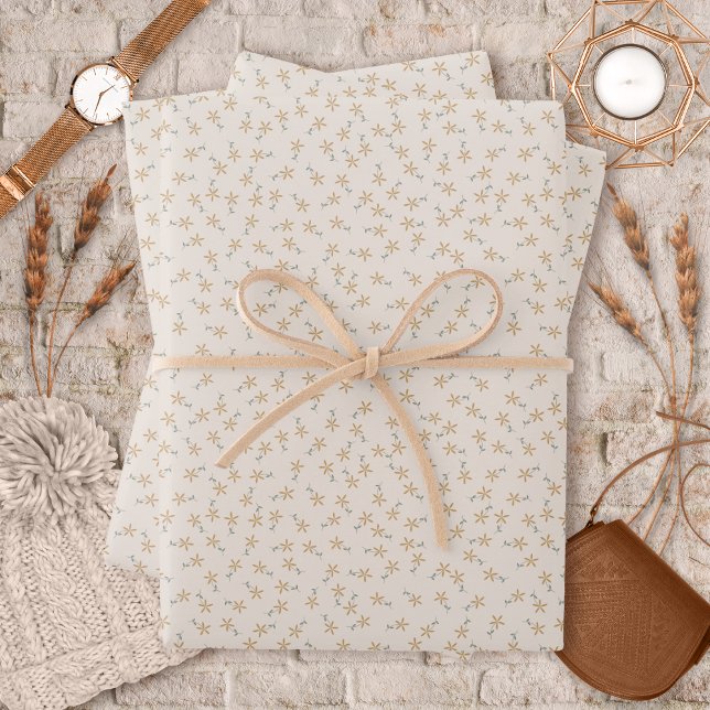 Feuille De Papier Cadeau Ditsy Floral - Tons rustiques terreux sur ciment b (Ditsy Floral - Earthtone rustic on white cement Wrapping Paper Sheets by Leapfroglisics Shop)