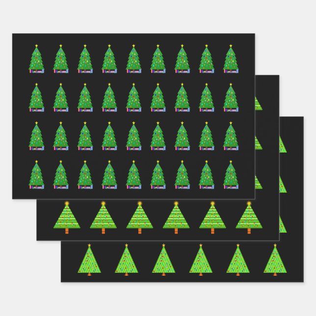 Feuille De Papier Cadeau Diverses représentations d'arbres de Noël (Lot)