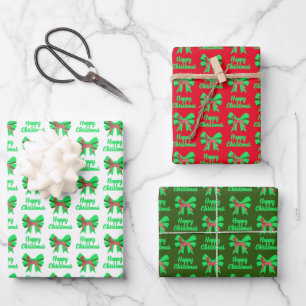 Feuille De Papier Cadeau Doberman Silhouette XMas Chien et Bow vert 3 coule