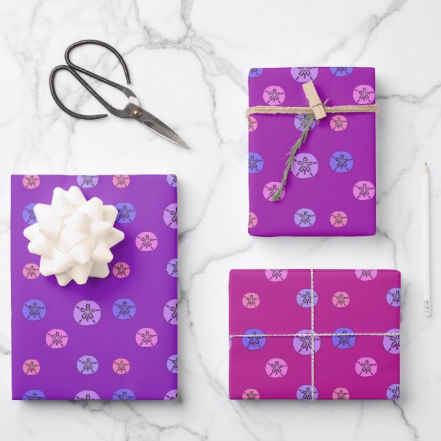 Feuille De Papier Cadeau Dollar de sable rose violet (Recto)