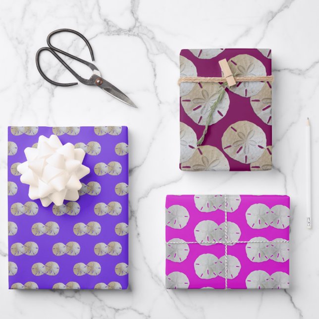 Feuille De Papier Cadeau Dollars de Sable Motif Rose Violet (Recto)