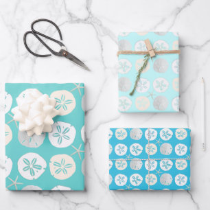Feuille De Papier Cadeau Dollars de Sable Nuances de Bleu