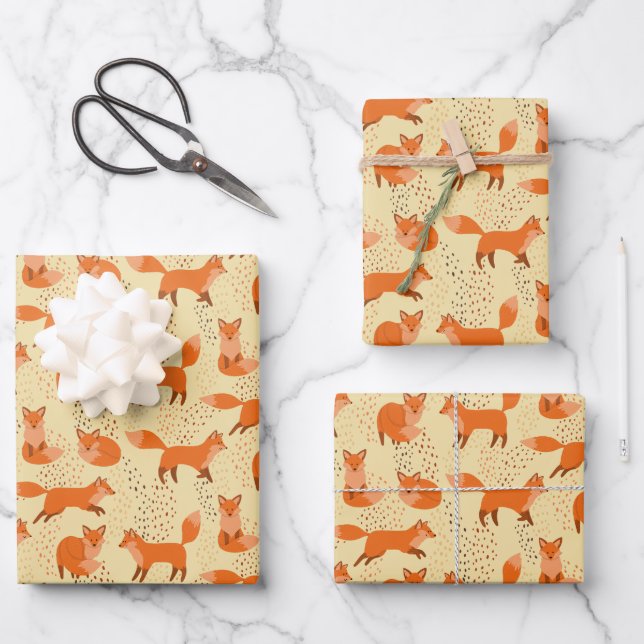 Feuille De Papier Cadeau Don du Motif Red Fox mignon (Recto)