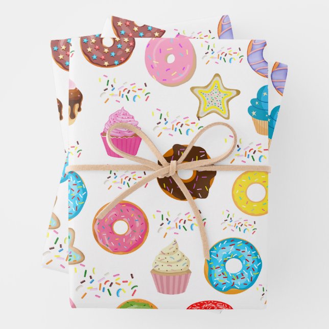 Feuille De Papier Cadeau Donut et Cupcakes (En situation)