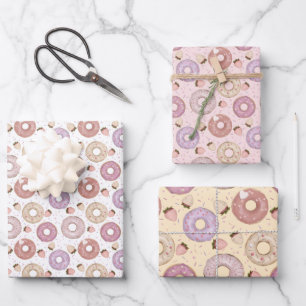 Feuille De Papier Cadeau Donut sucré avec paillettes