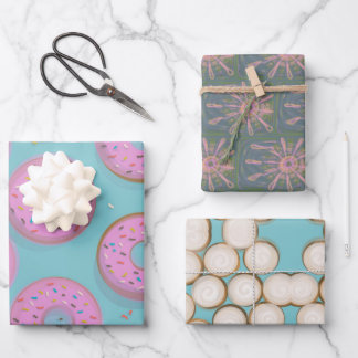 Feuille De Papier Cadeau DONUTS CINNAMON SWIRLS and SKETCHY FLOWERS
