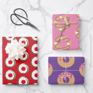 Feuille De Papier Cadeau Donuts coeurs motif givrés
