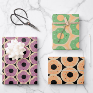 Feuille De Papier Cadeau Donuts Glacés Épices Halloween Orange Vert Noir