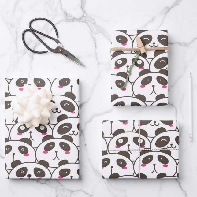 Feuille De Papier Cadeau Doodle d'ours panda drôle (Recto)