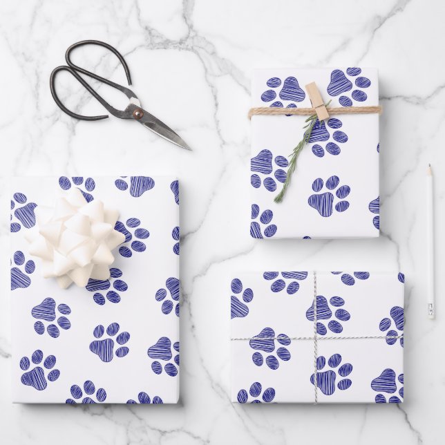 Feuille De Papier Cadeau Doodle Paws, empreintes de pattes de chien, emprei (Recto)