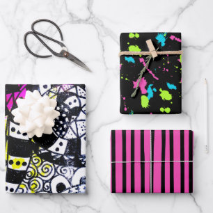 Feuille De Papier Cadeau Doodles de Graffiti rétro 80s