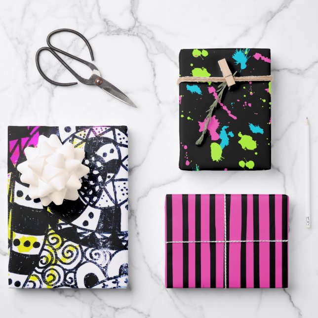 Feuille De Papier Cadeau Doodles de Graffiti rétro 80s (Recto)