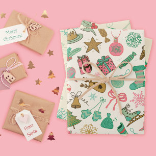 Feuille De Papier Cadeau Doodles de Noël du pays