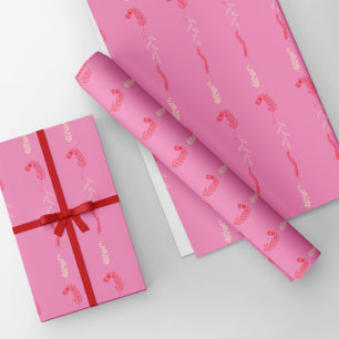 Feuille De Papier Cadeau Doodles fleuris rouges et ivoire en rose