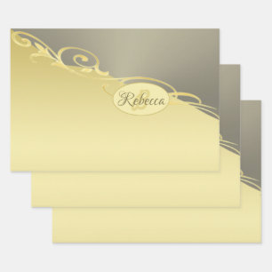 Feuille De Papier Cadeau Dorure de luxe sur or et argent, Monogramme,