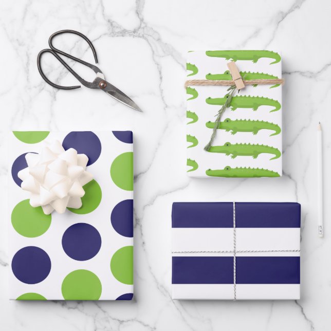 Feuille De Papier Cadeau Dots d'alligator Rugby Stripes Draps (Recto)