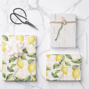 Feuille De Papier Cadeau Douce Mariée Fête de Citrons Jaunes Frais
