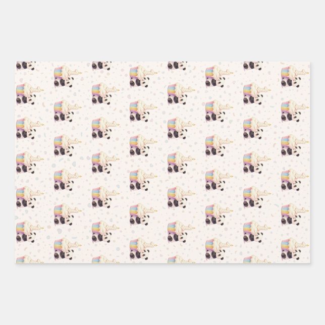 Feuille De Papier Cadeau Douce Panda Pastel Bébé 1er Anniversaire (Devant)