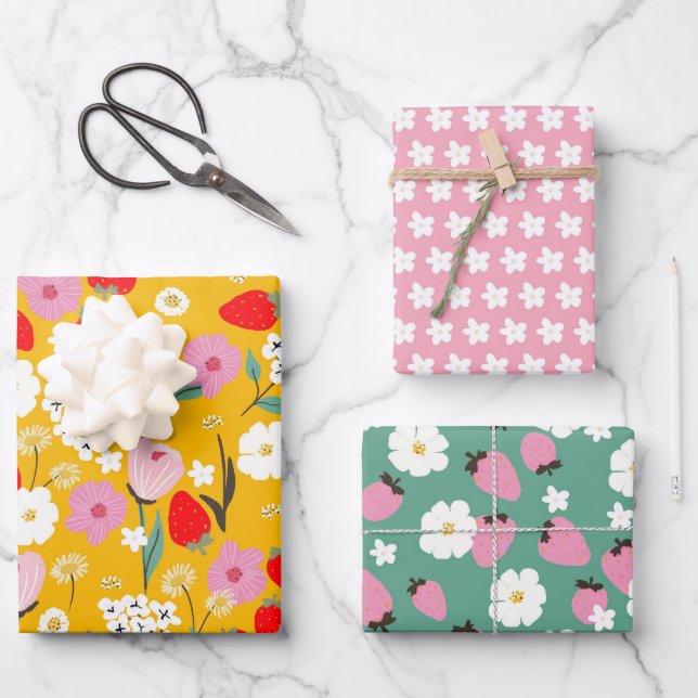 Feuille De Papier Cadeau Douce Rêve Florale de Fraise (Recto)