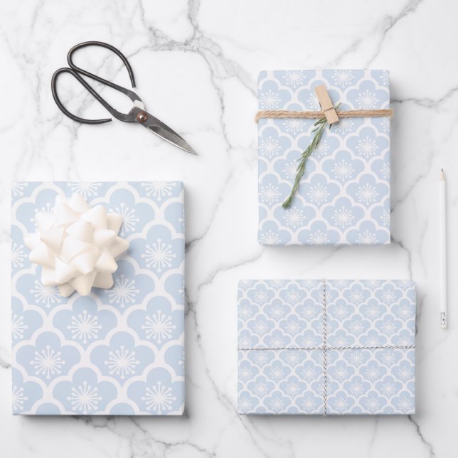 Feuille De Papier Cadeau Douce Sakura Neutre - Bleu Poudre (Recto)