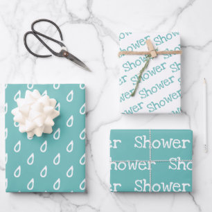 Feuille De Papier Cadeau DOUCHE Turquoise et blanche amusante Coordonnée