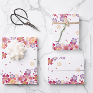 Feuille De Papier Cadeau Douches de pastel de fleurs de prunier et de ceris