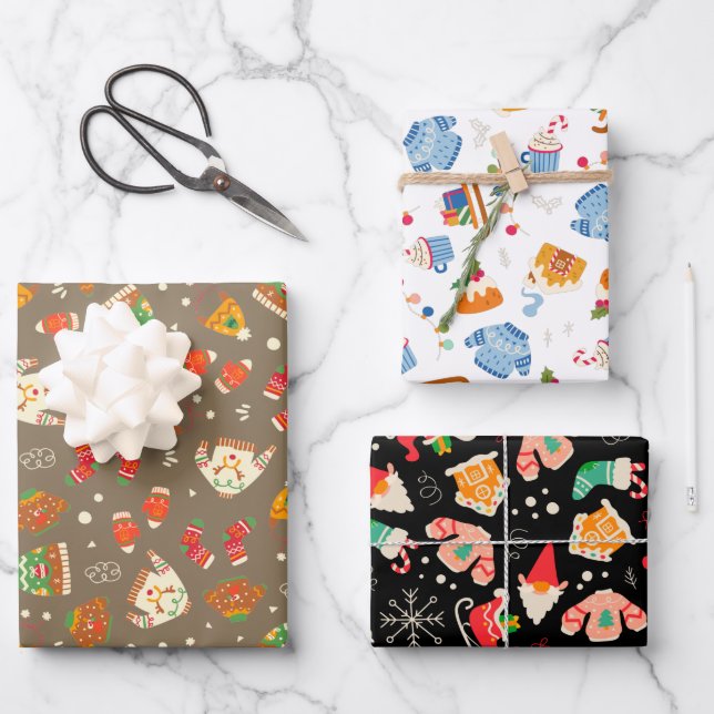 Feuille De Papier Cadeau Doux moche Cosy Noël Set 3 (Recto)