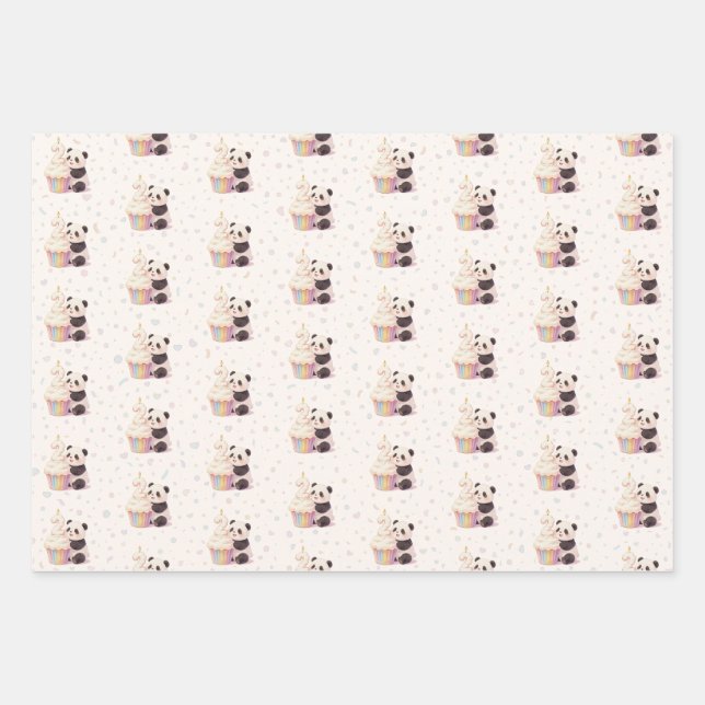 Feuille De Papier Cadeau Doux Panda Pastel Bébé 2e Anniversaire (Devant)