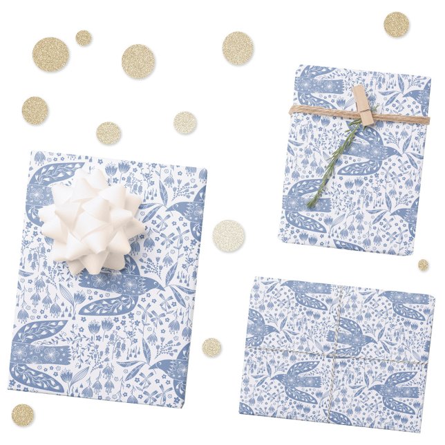 Feuille De Papier Cadeau Dove Bird Blue (Blue and white peace dove bird pattern gift wrapping paper sheets)