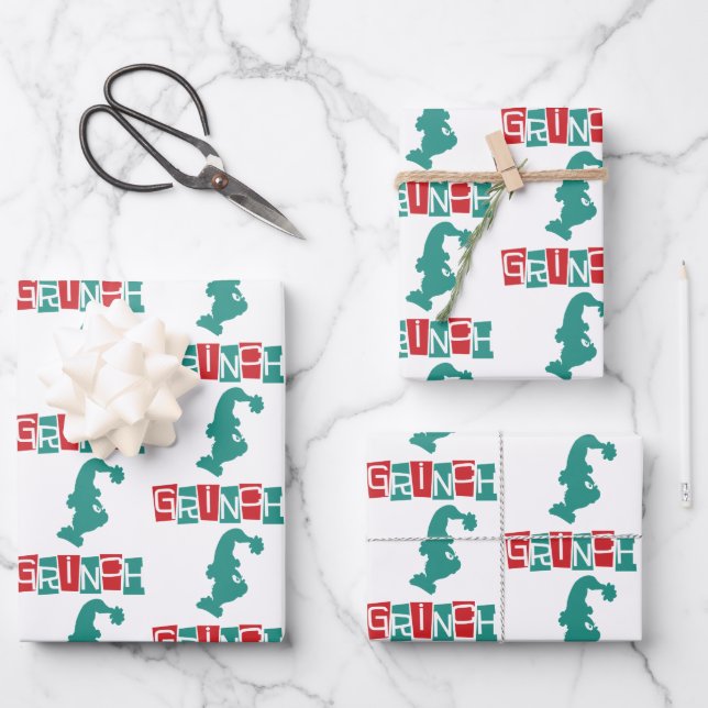 Feuille De Papier Cadeau Dr Seuss | Grinch - Rouge et Vert (Recto)