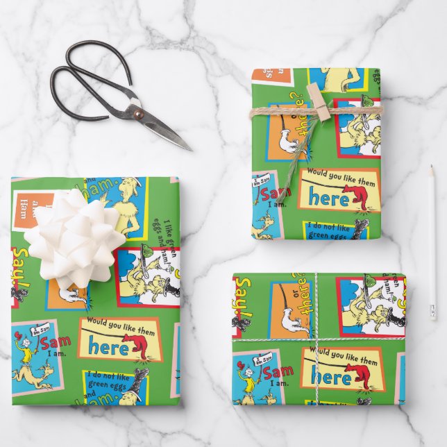 Feuille De Papier Cadeau Dr. Seuss Les œufs verts au jambon citations d'his (Recto)