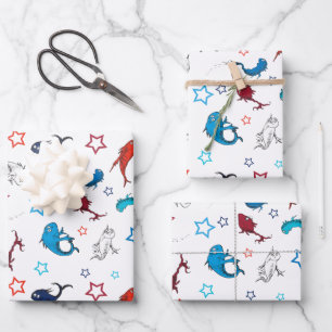 Feuille De Papier Cadeau Dr. Seuss   Un Poisson Deux Poissons Motif Étoile