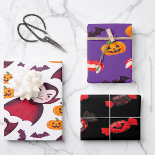 Feuille De Papier Cadeau Dracula et chauves-souris Halloween Éffrayant et a