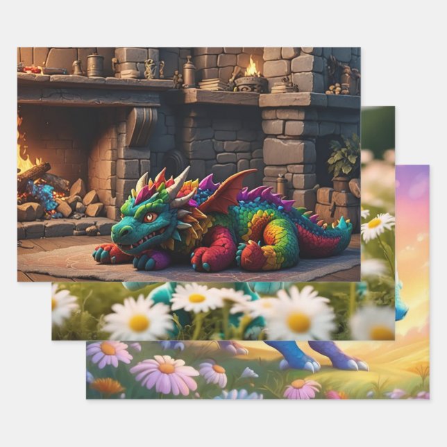 Feuille De Papier Cadeau Dragon (Lot)