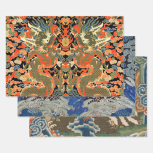 Feuille De Papier Cadeau Dragon asiatique chinois Art coloré