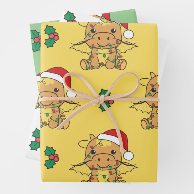 Feuille De Papier Cadeau Dragon Christmas Winter Animaux Vacances Dragons (En situation)