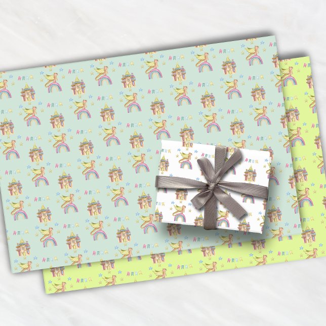 Feuille De Papier Cadeau Dragon Cute Castle Magique médiéval Amusant (Créateur téléchargé)